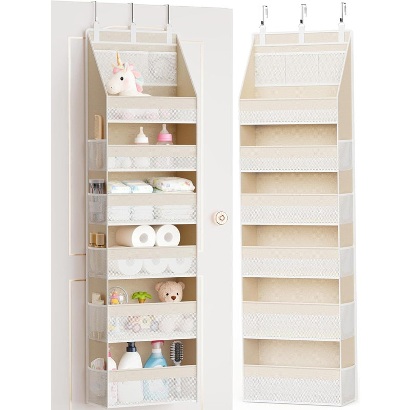 Rangement suspendu au-dessus de la porte, rangement à 6 tablettes avec 13 poches en filet, capacité de 55 lb pour la salle de bain, la chambre à coucher et le dortoir