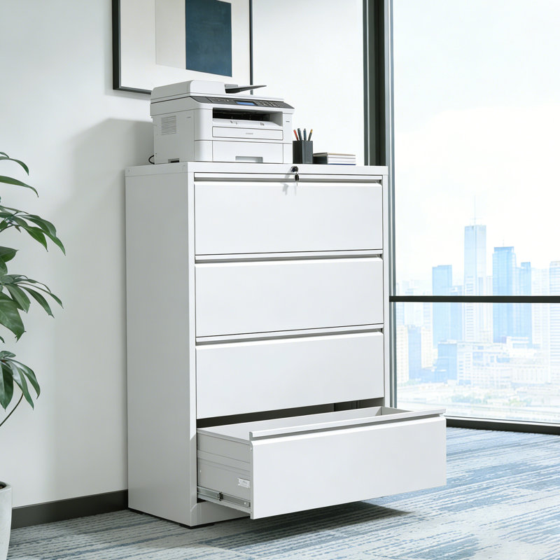 4 Drawer Lateral File Cabinet, Heavy Duty Metal Filing Cabinet, 35.4 Inch Wide Locking File Cabinet For Home Office, Space-Saving Vertical Storage With Anti-Tip Interlock, For Letter/Legal/A4 Files