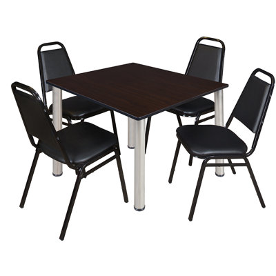 Kee Square Breakroom Table Top, 4 Restaurant Stack Chairs