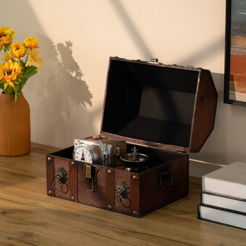Lockehaven Handmade Pirate Treasure Chest with Lockable Latch - Vintage Wooden Storage Trunks and Treasure Box