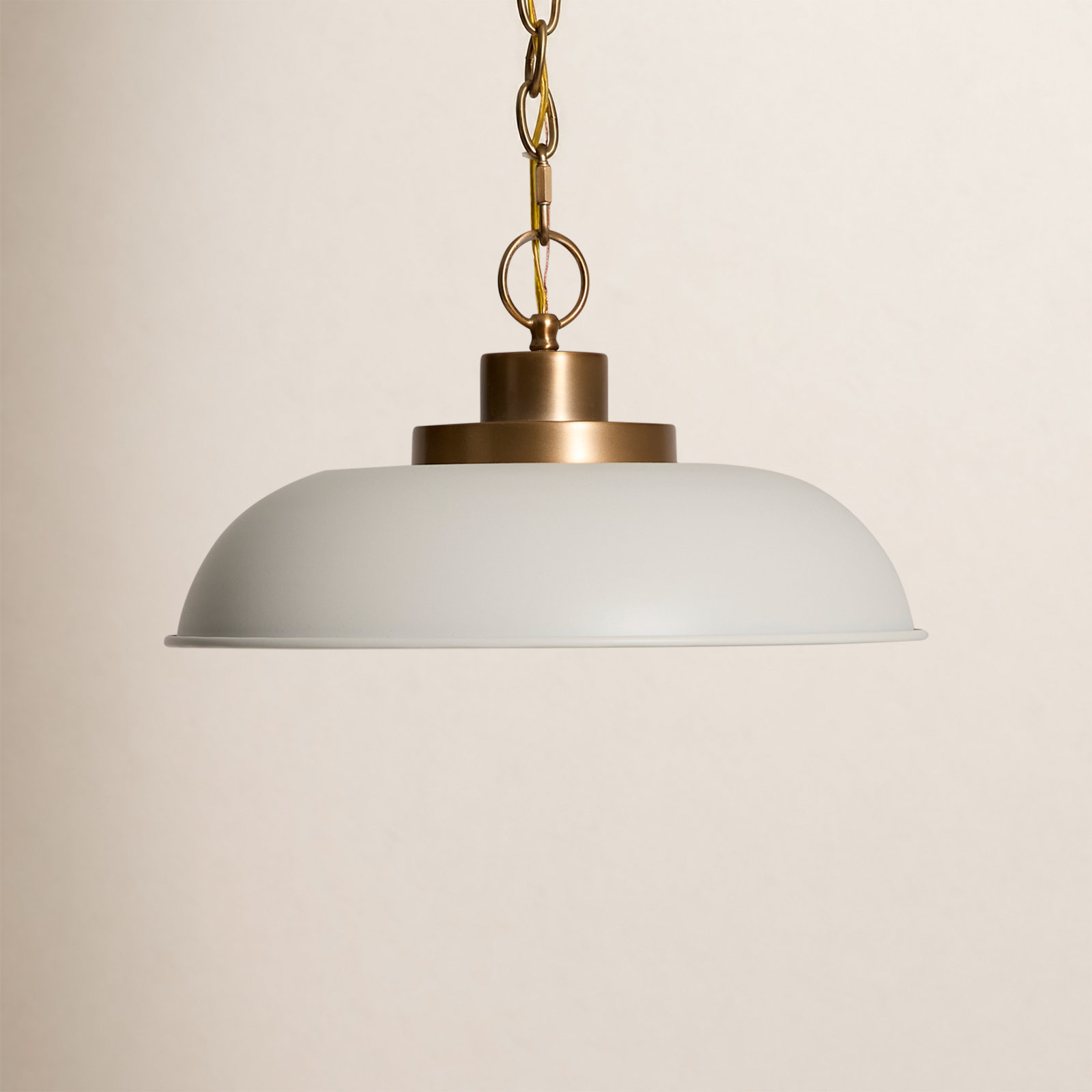 Eddy 1 - Light Single Dome Pendant, 8" H x 15" W x 15" D, Matte White/Burnished Brass