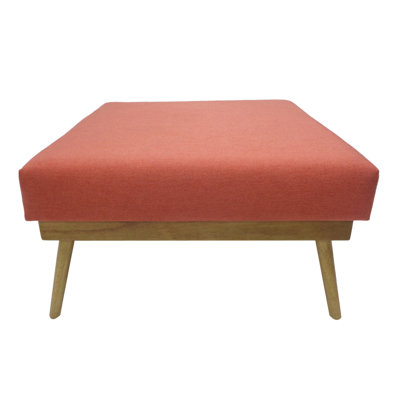 Large Coral With Cushion And Natural Rubberwood Legs For Home Mid Century Design Enhancing Living Room Decor