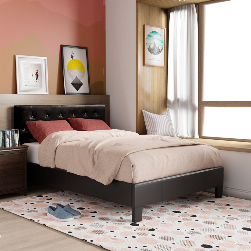 Devis Vegan Leather Platform Bed, Black, Full