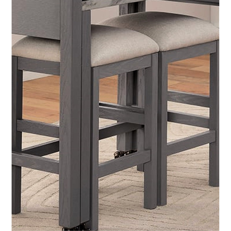 Table de salle à manger en faux bois massif, comptoir, tiroir, 2 tabourets, 3 pièces de hauteur grise avec table, glissières d'extension, gris / blanc