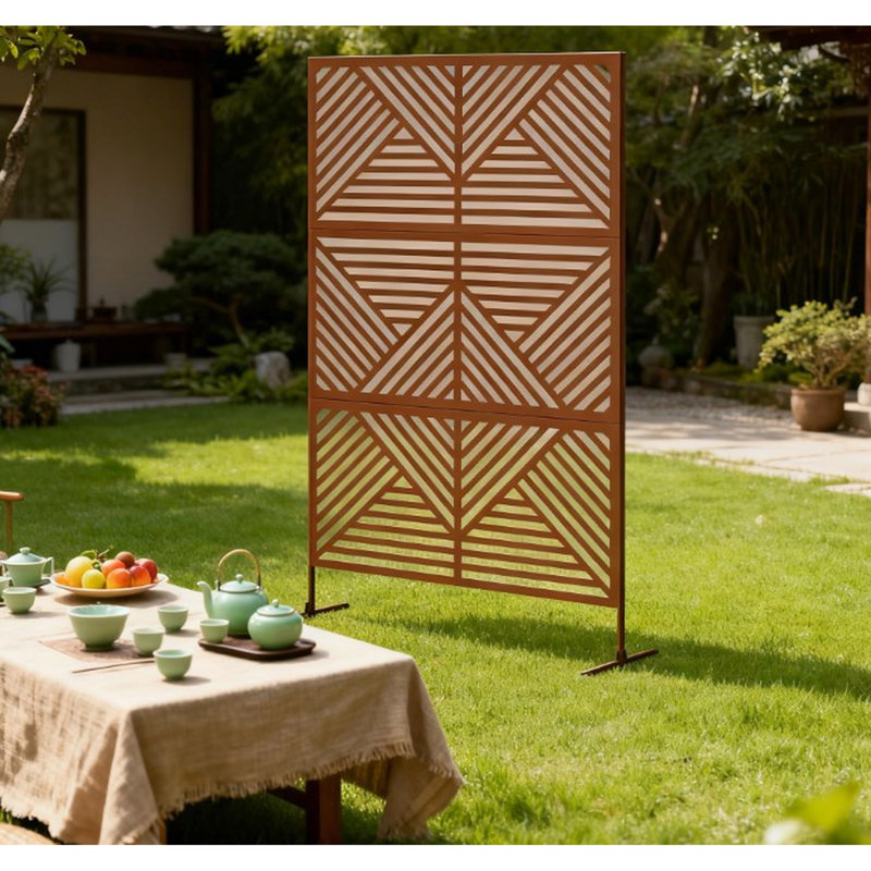 Paravent d'extérieur avec support - treillis décoratif en métal, Quick Space, couleur brune, construction en acier, l 48 po x P 17,7 po H 78 po, assemblage requis pour lierre, diviseur, style losange, cadre