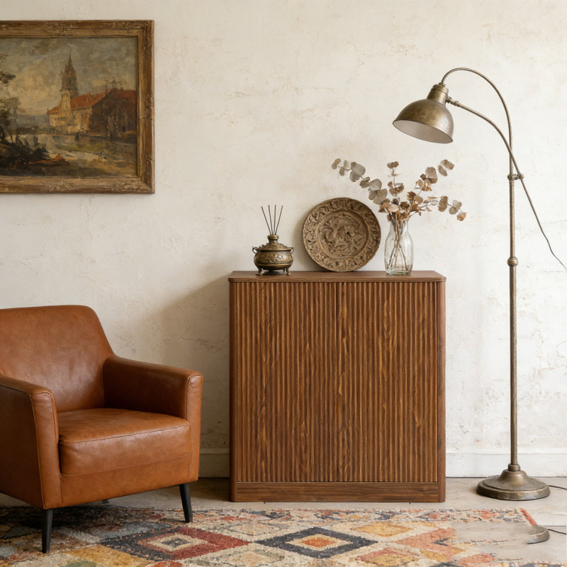Buffet ondulé moderne de 31,5 pouces, Noyer