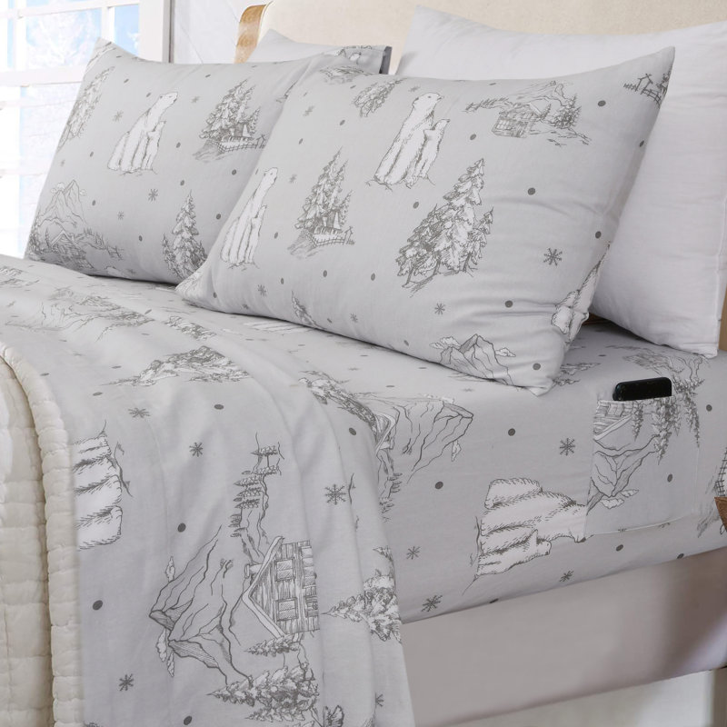 Ensemble de literie en flanelle 100 % coton, Ensemble de drap pour lit très grand avec drap-ho, Ours polaire