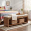 Banc de bout de lit avec coussin pour chambre à coucher, banc de rangement en bois avec étagère à chaussures de rangement 55,1 pouces