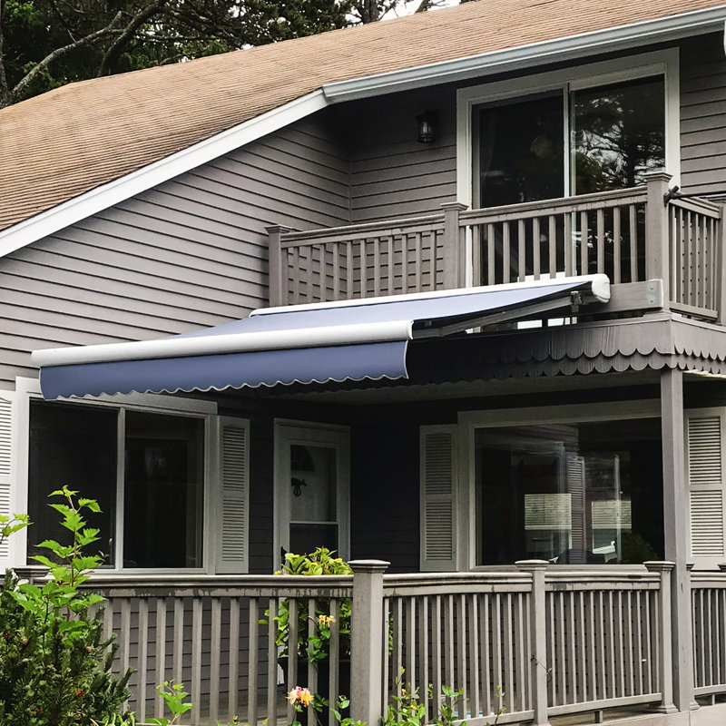 Awntech Key West Patio Retractable Awning with Cassette, Dusty Blue, Manual, 12' W x 10' D