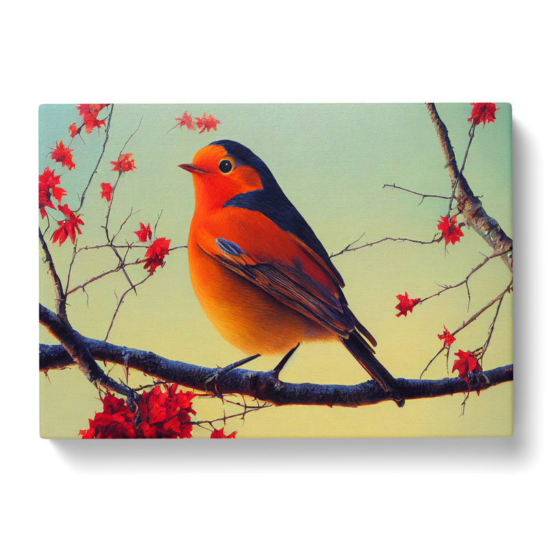 Thrilling Robin Bird - Wrapped Canvas Print, 35cm H x 50cm W x 3cm D
