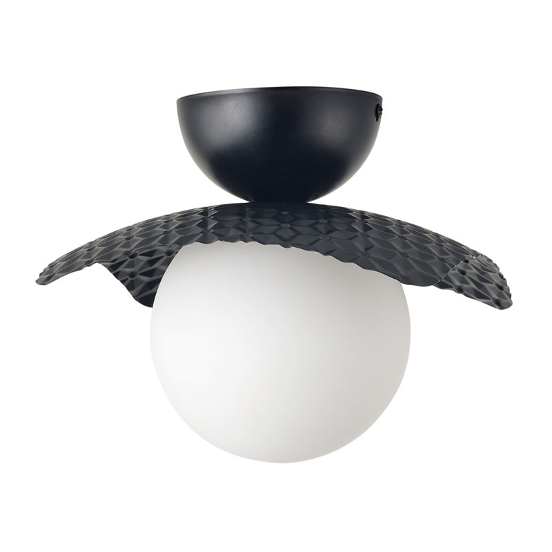 Plafonnier 1 lumière en forme de boule en fer forgé noir et blanc