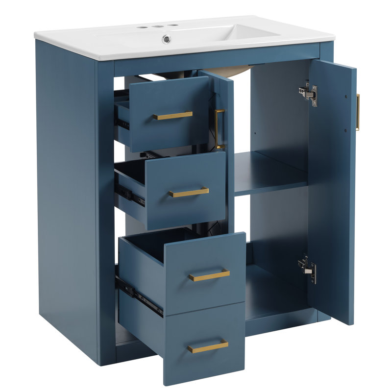 Meuble-lavabo 30 po avec comptoir en céramique Pelaga, Bleu / doré