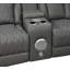 Canapé d'angle inclinable électrique en forme de L avec console audio Bluetooth, revêtement en similicuir gris, appuie-tête électrique, éclairage d'ambiance DEL, porte-gobelets et rangements-683749098