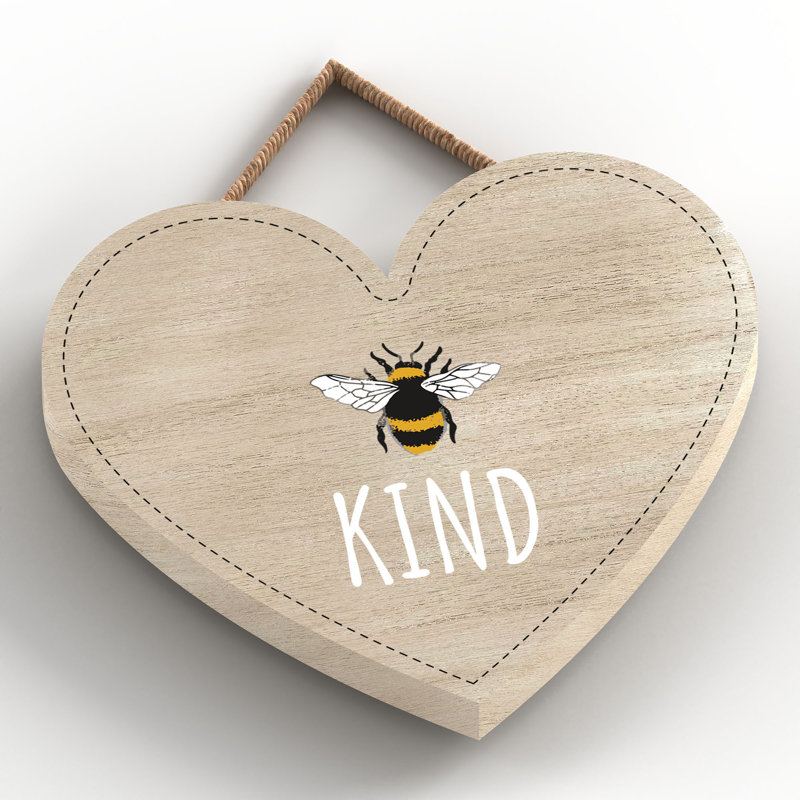 Bee Kind Wall Décor Heart Wooden Hanging Plaque, 10cm H x 9cm W x 0.5cm D