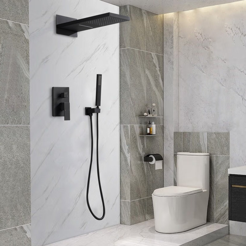 Système de douche avec valve brute, Noir mat