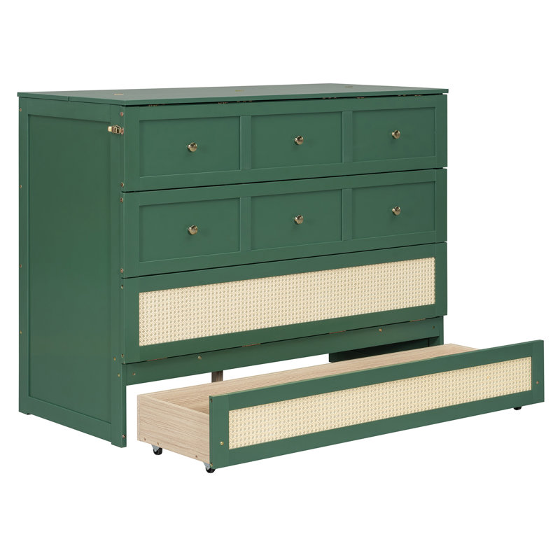 Lit escamotable double avec grands tiroirs, vert
