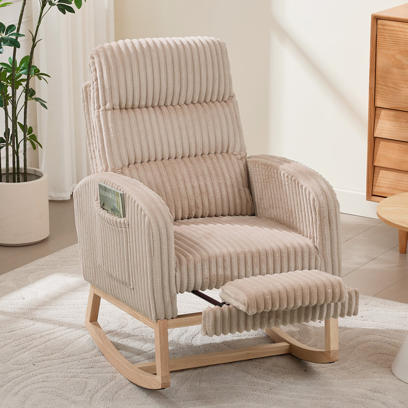 Fauteuil à bascule pour chambre d'enfant avec repose-pieds, fauteuil à bascule rembourré, dossier haut, tissu sherpa doux, mouvement de bascule fluide, capacité de charge de 159 kg