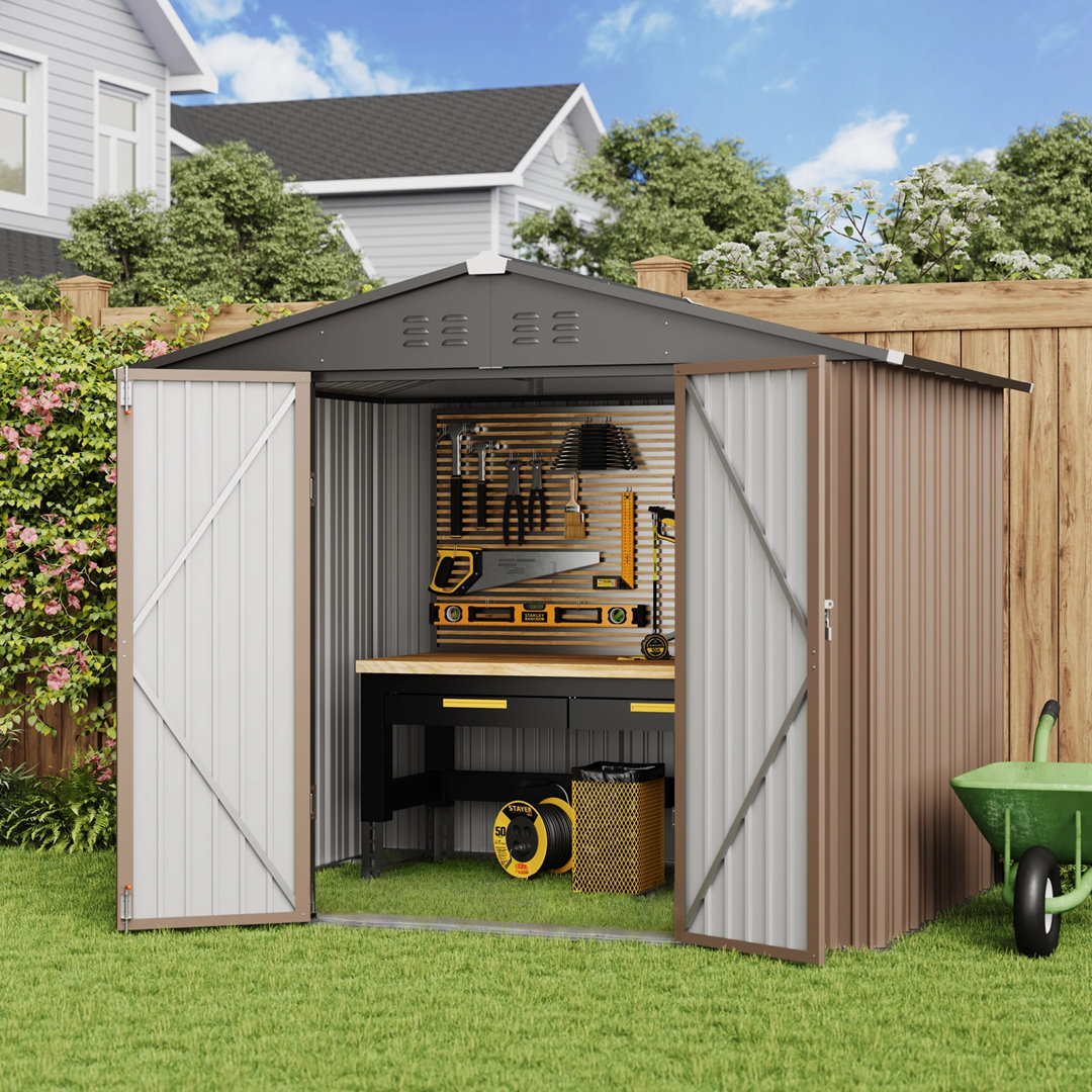 8 Ft. W X 6 Ft. D Metal Storage Shed With Frame And Lockable Door Asofer Siding 