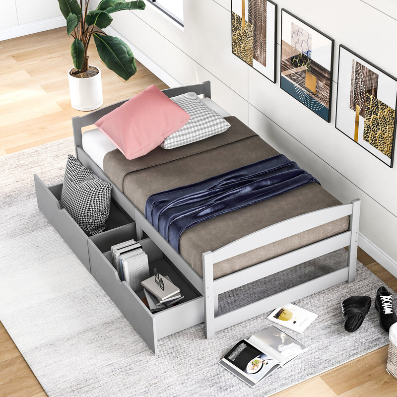 Lit plateforme simple gris avec personnalisations de tiroirs - Améliorez votre chambre à coucher, Gris