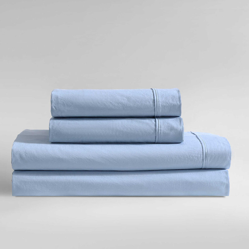 Calvin Klein Washed Cotton Percale Sheet Set, Blue, Full Sheet Set with 2 Pillowcases