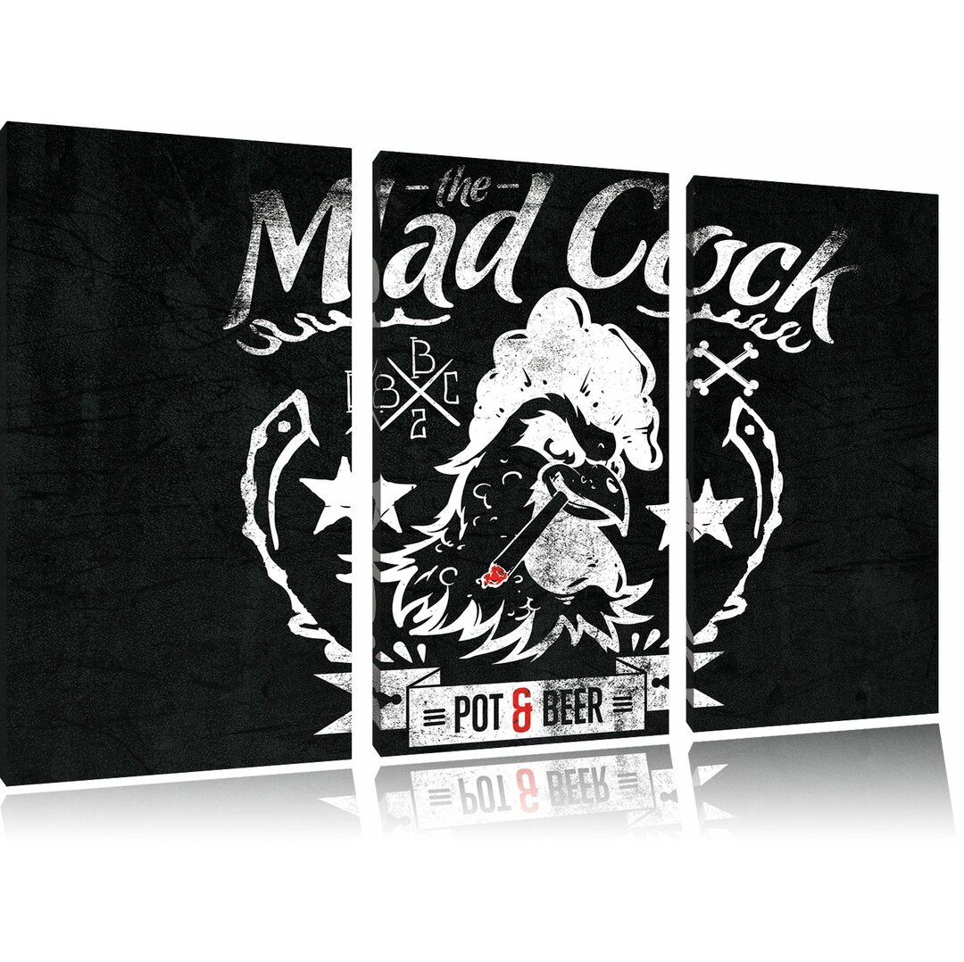 3-tlg. Leinwandbilder-Set „Mad cock“, Grafikdruck