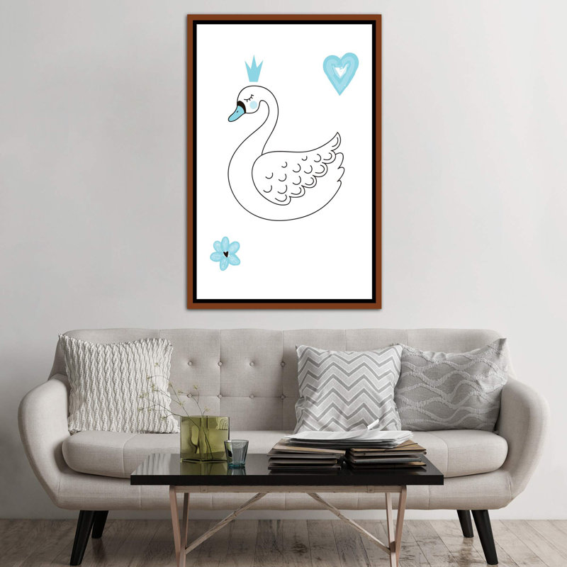Little Ballerina Swan - impression d'art graphique, Toile avec cadre brun, H 60 po x l 40po x P 1,5 po, Pas de tapis