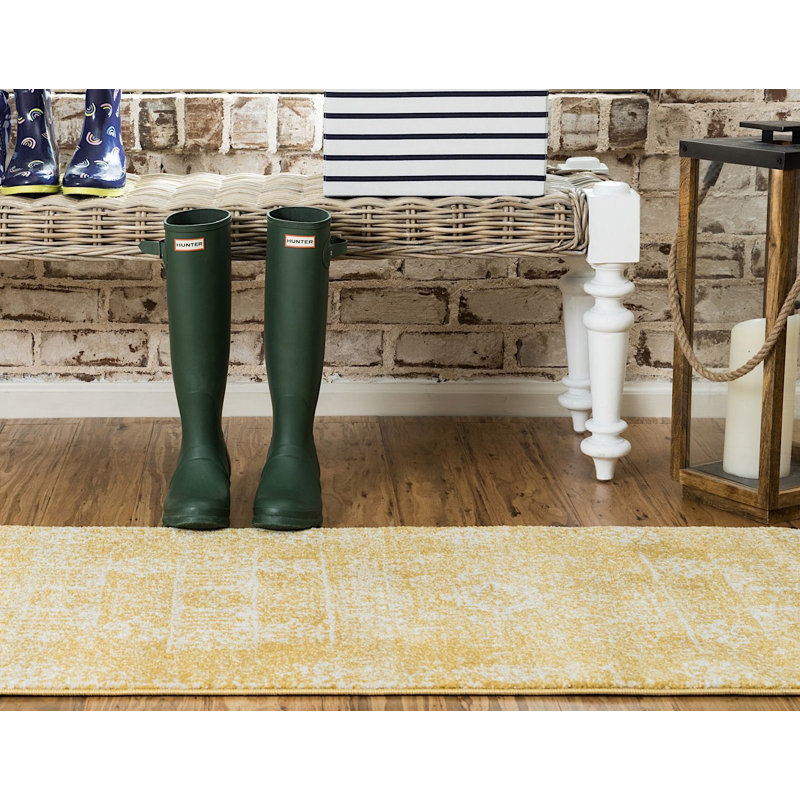 Tapis jaune Kasha, Tapis de couloir 2 pi 2 po x 6 pi