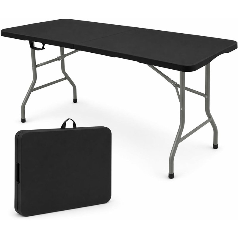Table portable pliante en plastique avec pieds en acier, noir