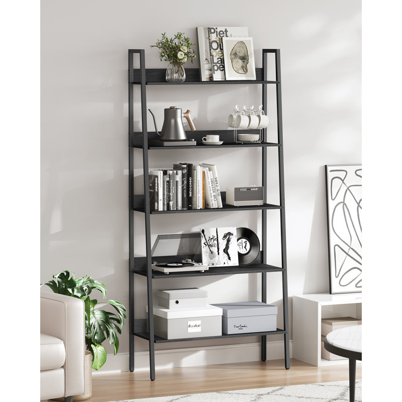 Ladder Shelf, 5-Tier Narrow Shelf, Bookshelf For Home Office, Living Room, Bedroom, Kitchen, Industrial, Rustic Brown And Ink Black