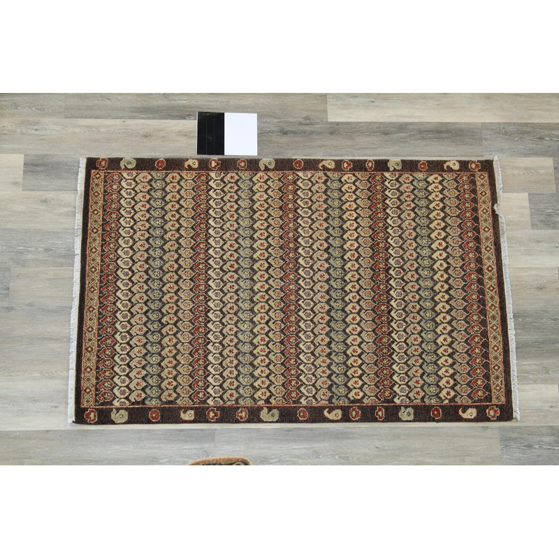 Seraband Wool Striped Area Rug in Brown, Rectangle 4' x 5'11"