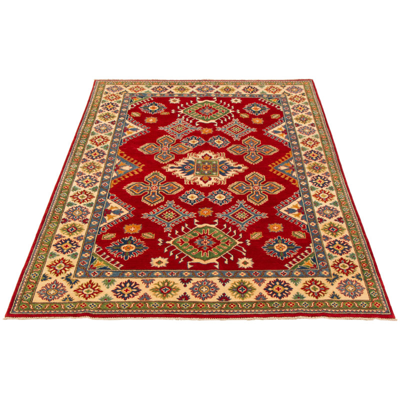 Tapis unique en laine noué à la main 6 pi 1 po x 9 pi nouvel âge en rouge foncé / jaune Odice