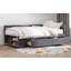 Lit plateforme simple tapissier en forme de L avec rangement et tiroirs-570319466