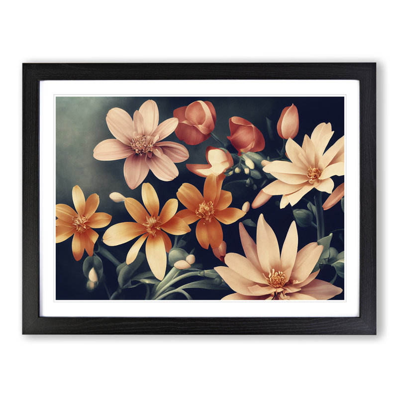 Timeless Flowers - Single Picture Frame Painting, Black, 25cm H x 34cm W x 2cm D