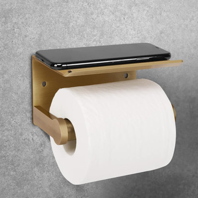 Porte-papier hygiénique mural en aluminium auto-adhésif 3M avec tablette de rangement bronze doré