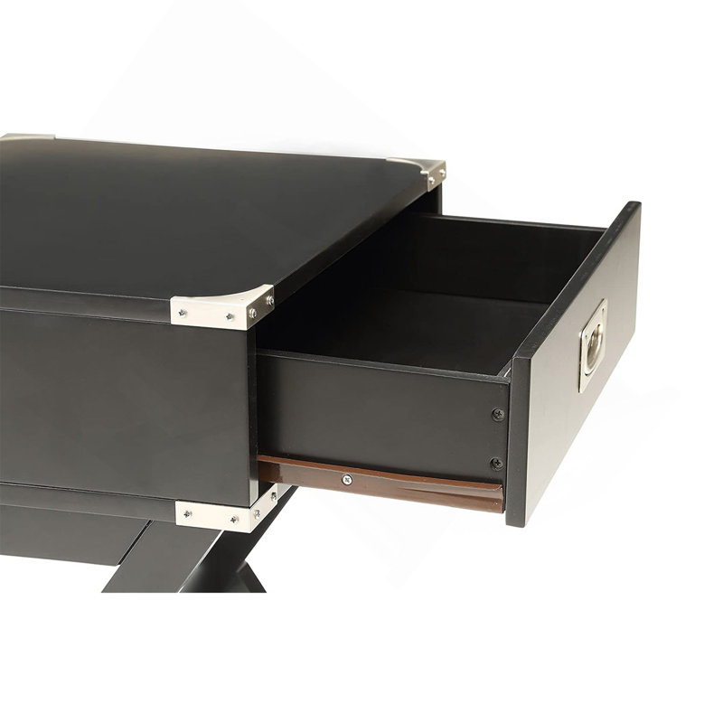 Side Table With Metal Corners, Black, Black