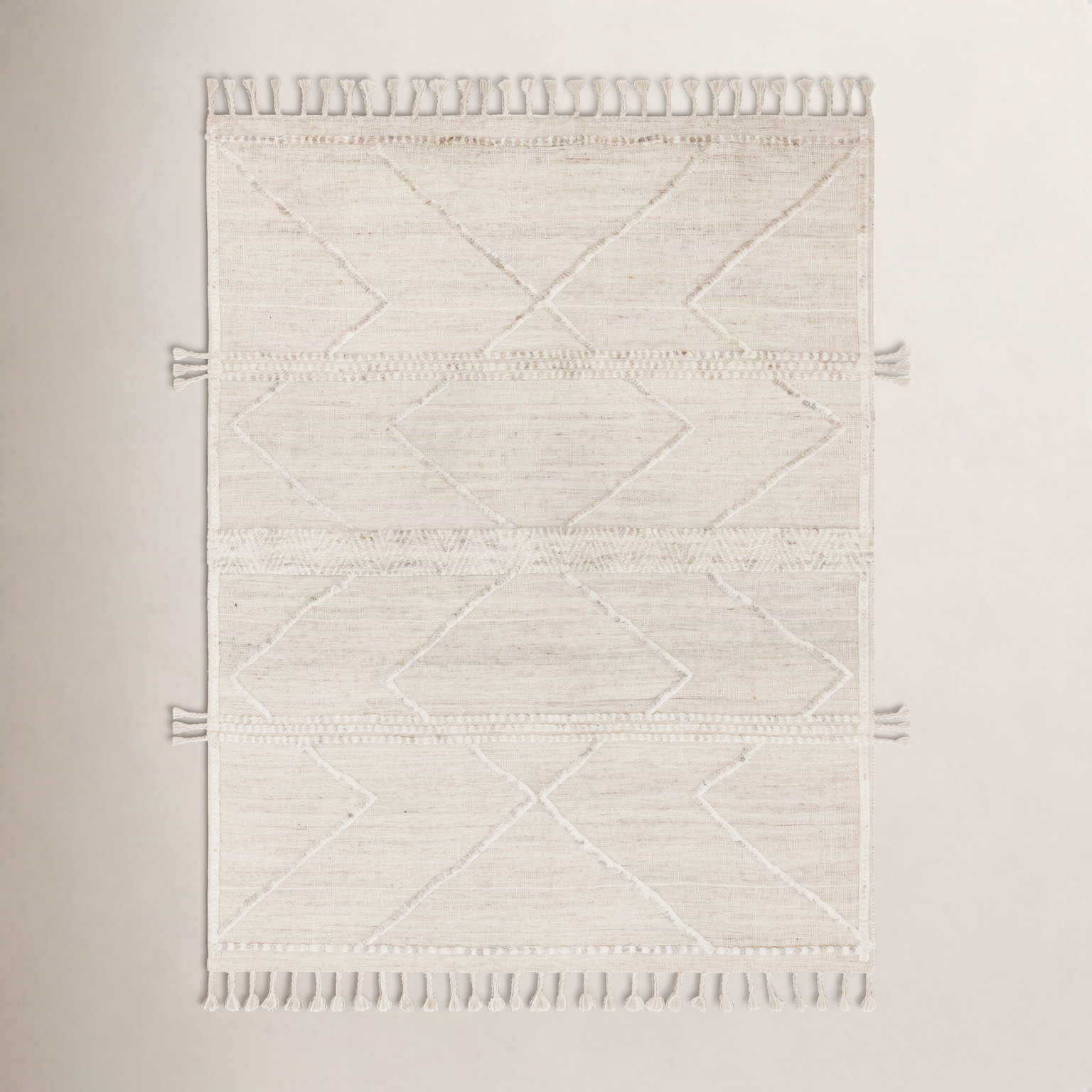 Hanna Beige Ivory Hand-Knotted Wool Rug, Rectangle 7'9" x 9'9"