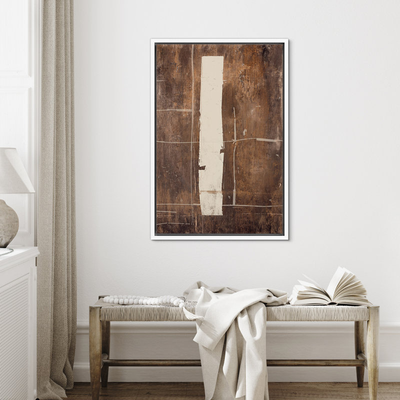 Style Mid-Century brun foncé, formes abstraites neutres, grand cadre rustique, décor minimaliste M21, H 24 po x l 16 po