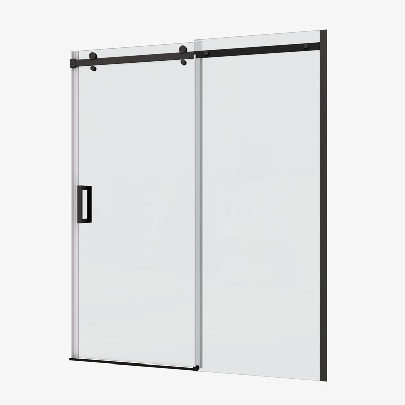 Matte Black Shower Door - 5/16" Tempered Glass, Adjustable Wall Channel For Bathroom Sliding With Clear Glass & Leak Feature