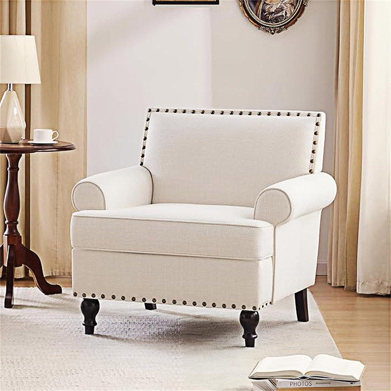 Chaise avec accoudoirs rembourrée Modern, Polyester beige