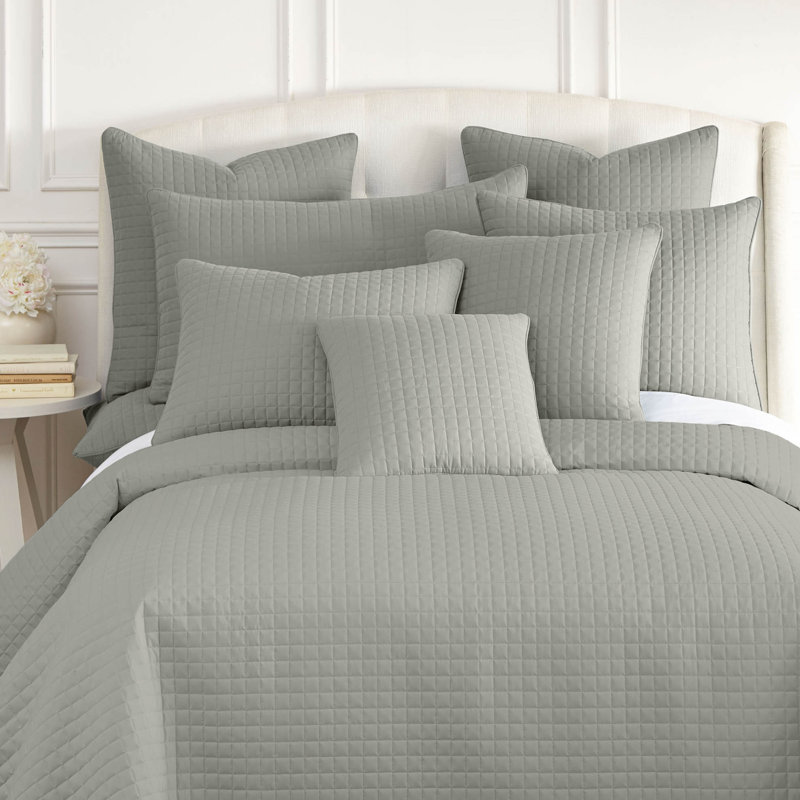 Vilano Springs 2-Piece Microfiber Embroidered Quilted Sham Covers, 18" H x 18" W, Steel Gray