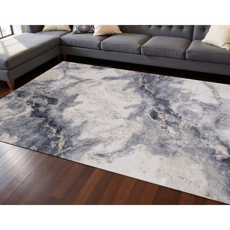 8' X 11' Blue Cream And Gray Abstract Area Rug