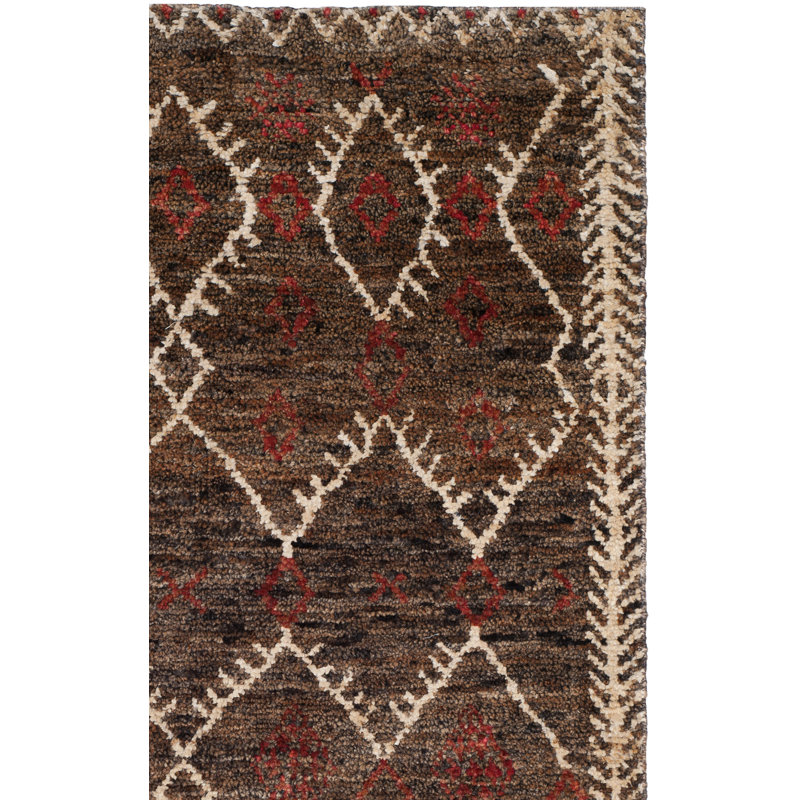 Suleman Hand Knotted Jute/Cotton Southwestern Rug in Dark Brown, Rectangle 5' x 8'