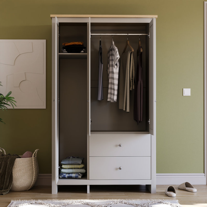 Morley 3 Door 2 Drawer Wardrobe With Hanging Clothes Rail, Grey