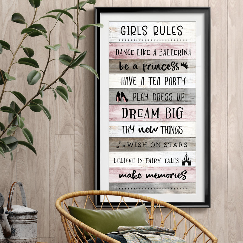 «Girls Rules - Art encadré», reproduction d'art textuel, Papier encadré noir, H 10,5 po x l 18,5 po x P 1,5 po
