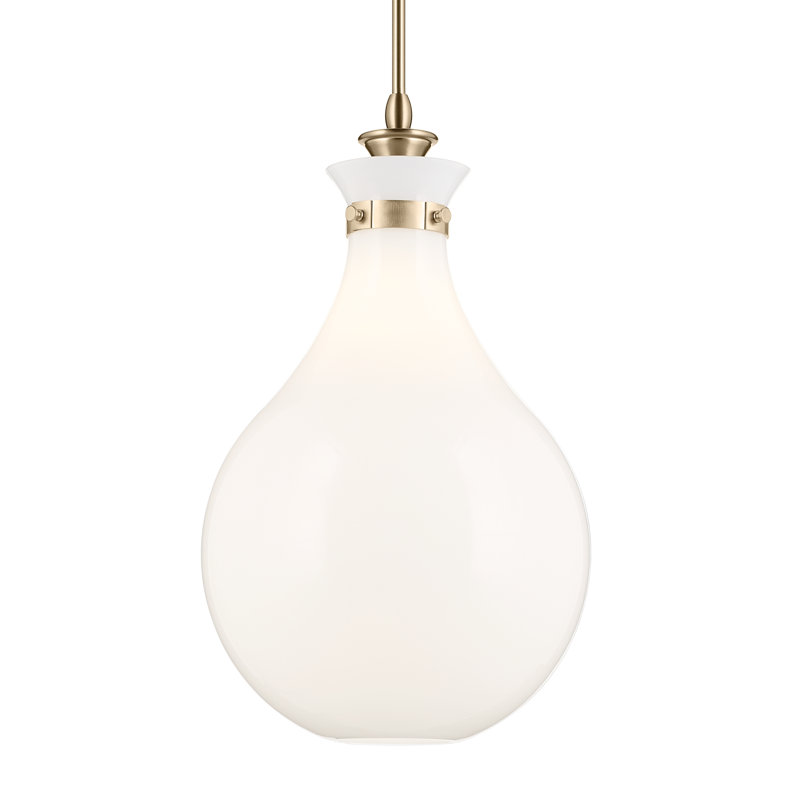 1 Light Pendant with Opal Glass, 23.5" H x 14" W, Antique Cased Opal, Bronze