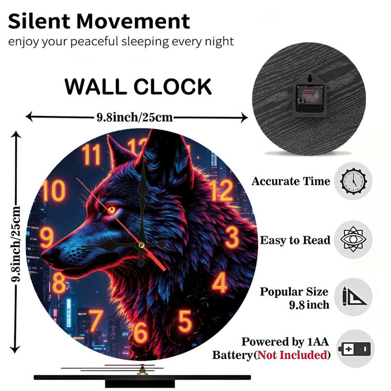 Horloge murale néon loup