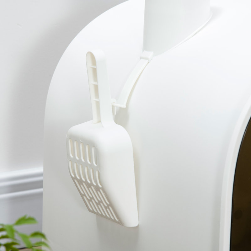 Bac à litière pour chat avec couvercle, 17 po x 17 po x 18,5 po, blanc. Assure un espace hygiénique et privé. Filtre désodorisant, plateau amovible pour environnement frais.