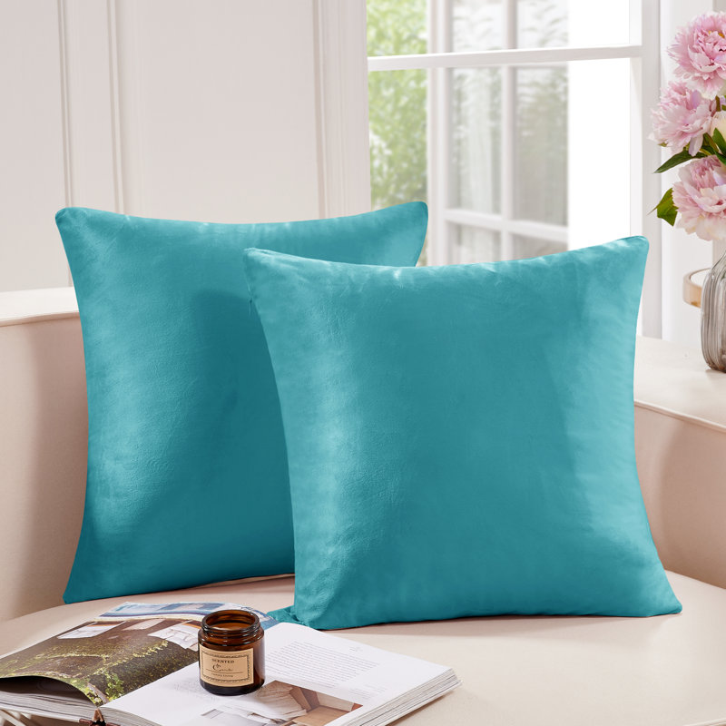 Teal Velvet Square Pillow Covers Set of 2