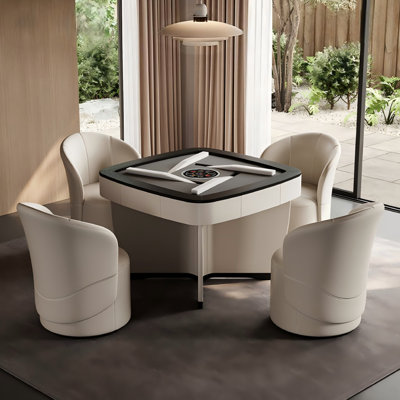 42.72"Modern High-end Solid Wood RubberWood Cat Scratch Resistant Leather Fully Automatic Mahjong & Dining Table for Chinese Rules