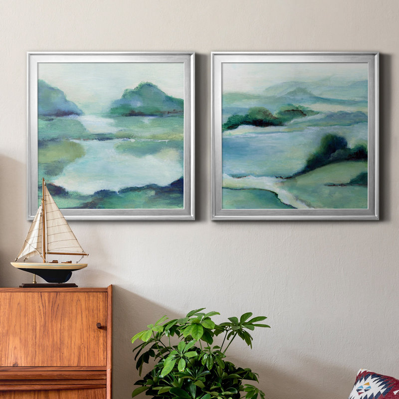 Lush Valley I - ensemble de 2 peintures sur toile encadrées, Argent, H 34,5 po x l 69 po x P 1,5 po